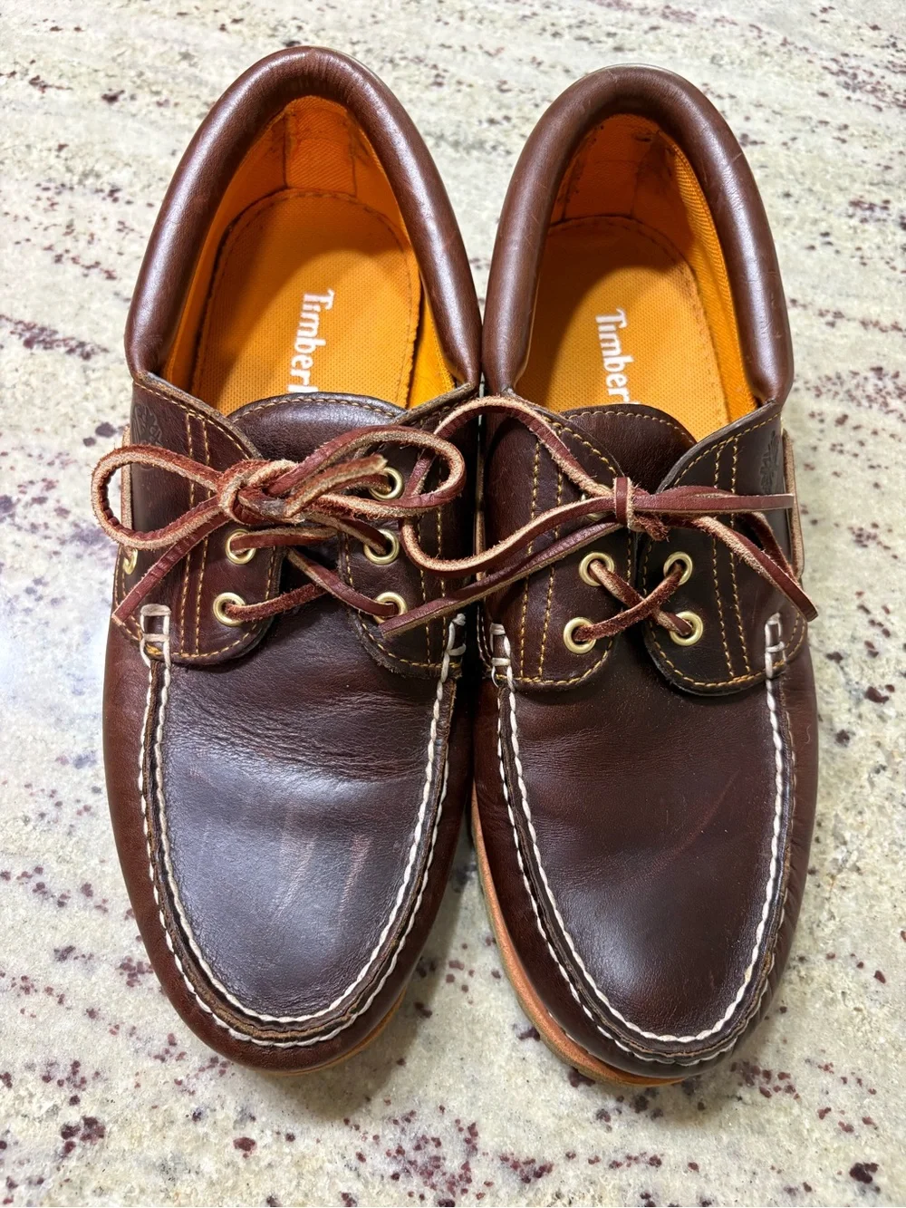 Timberland Men's Dark Brown Leather Boat Shoes with Contrast Stitching